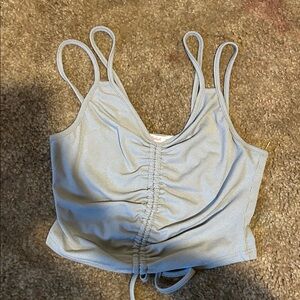 ROMWE Double Strap Ruched Crop Top - Light Gray